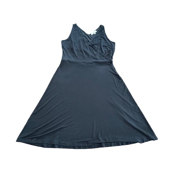 Loft Dress Women 10 Black V Neck Sleeveless Open Back Knee Length Pullover - Picture 6 of 10